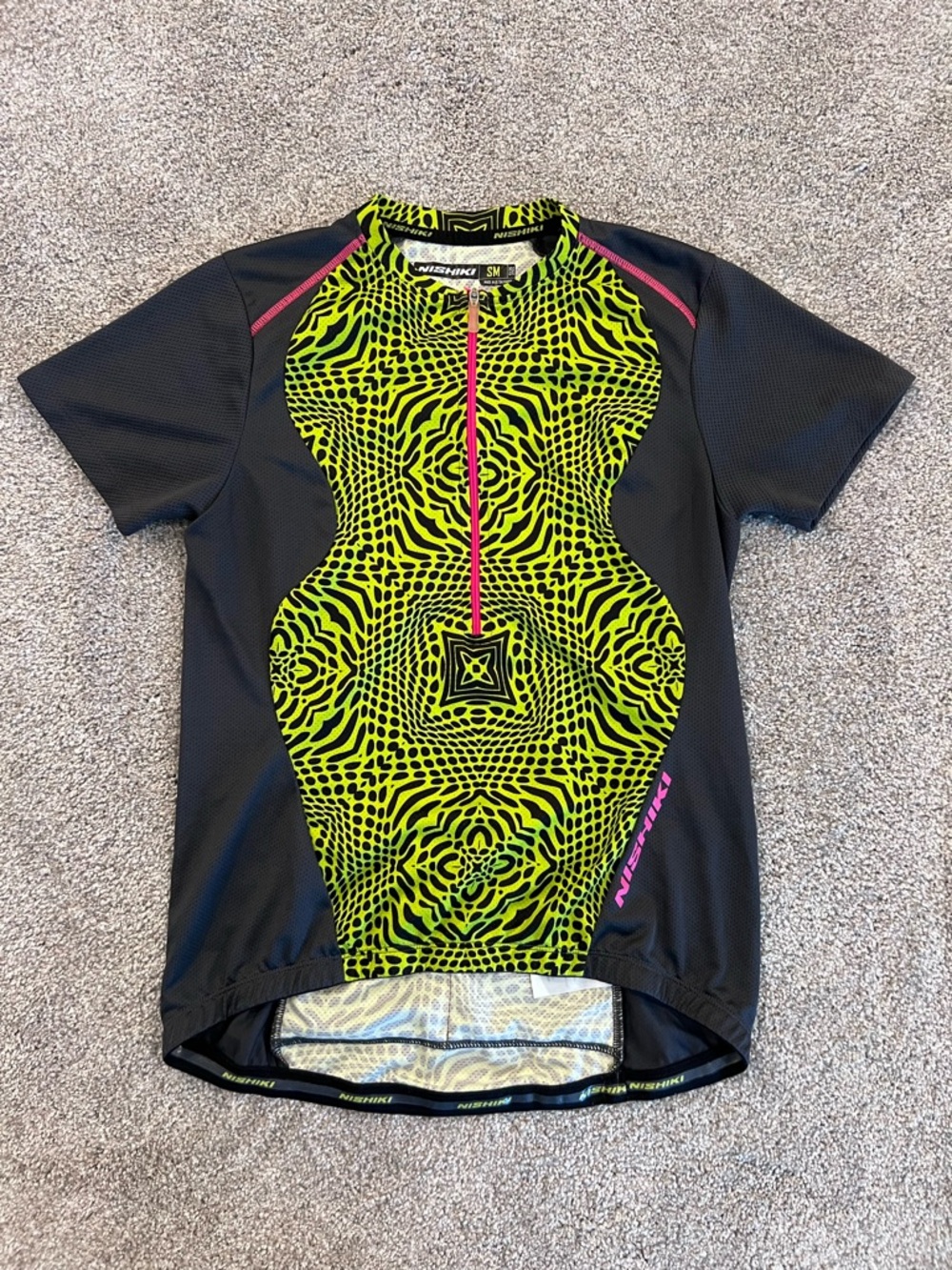 Nishiki Cycling Jersey Shirt Women Sz Small Gray Pattern 1/2 Zip Biking Outdoor
